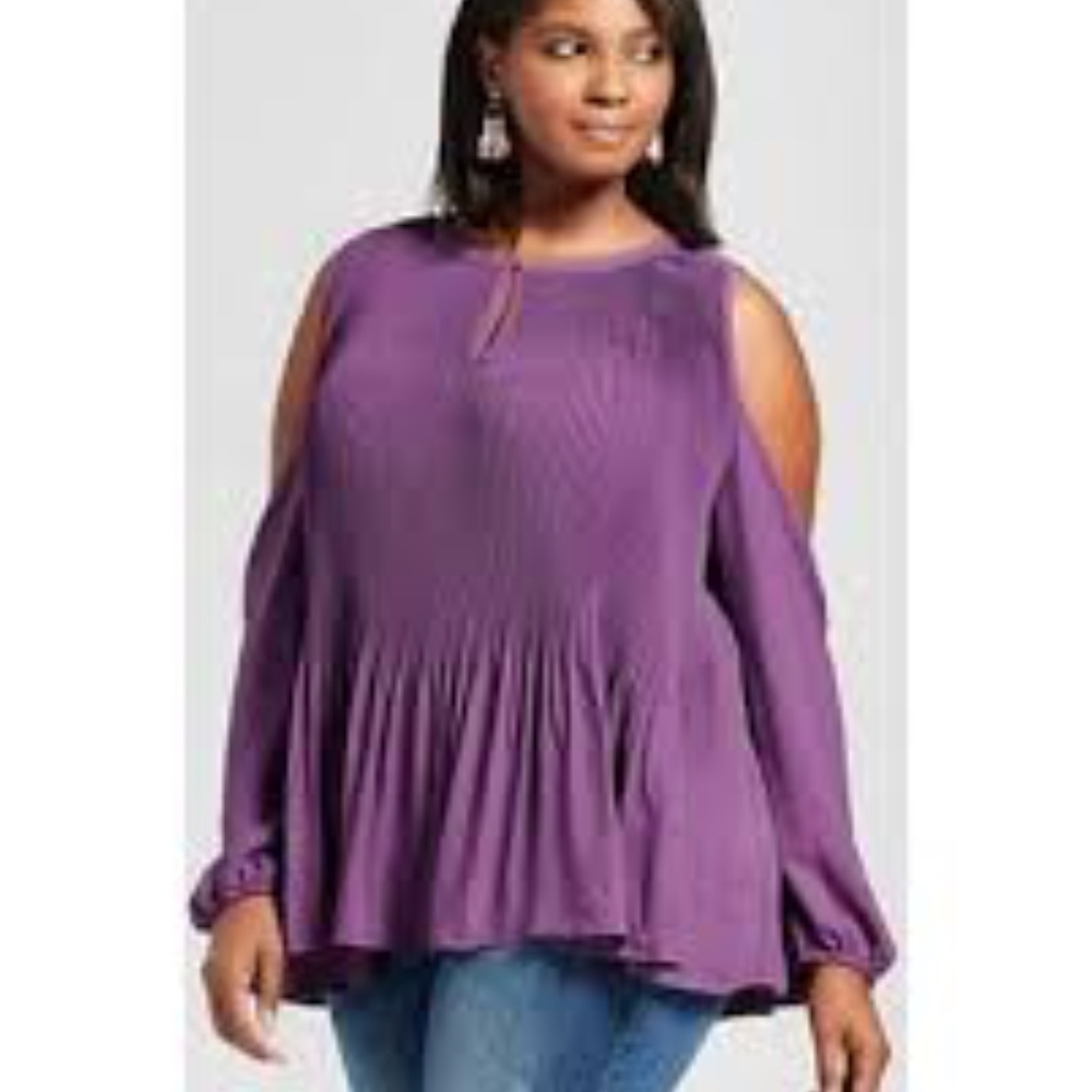 Ava & Viv cold shoulder pleated peplum 2X Plus Top